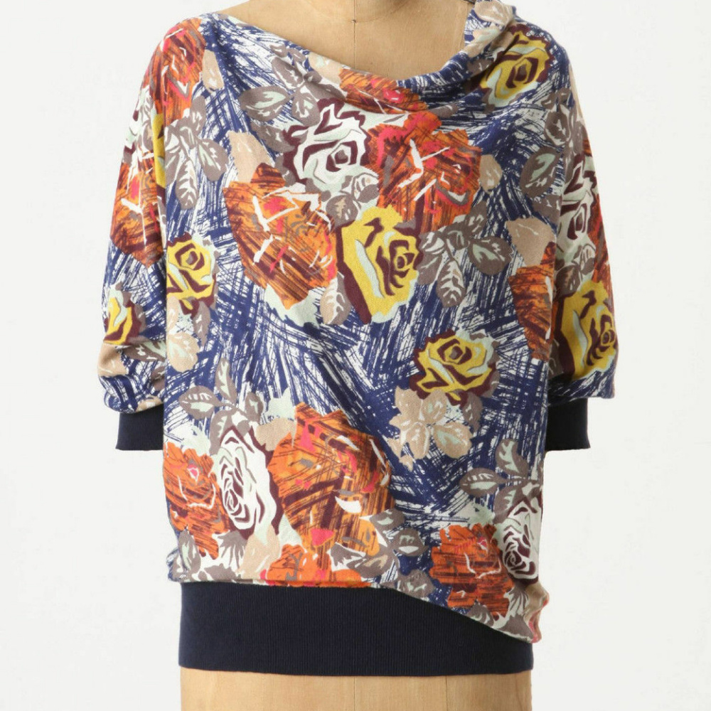 Anthropologie Autumn Leaves Top Short Sleeve Cowlneck By Sparrow, Size M